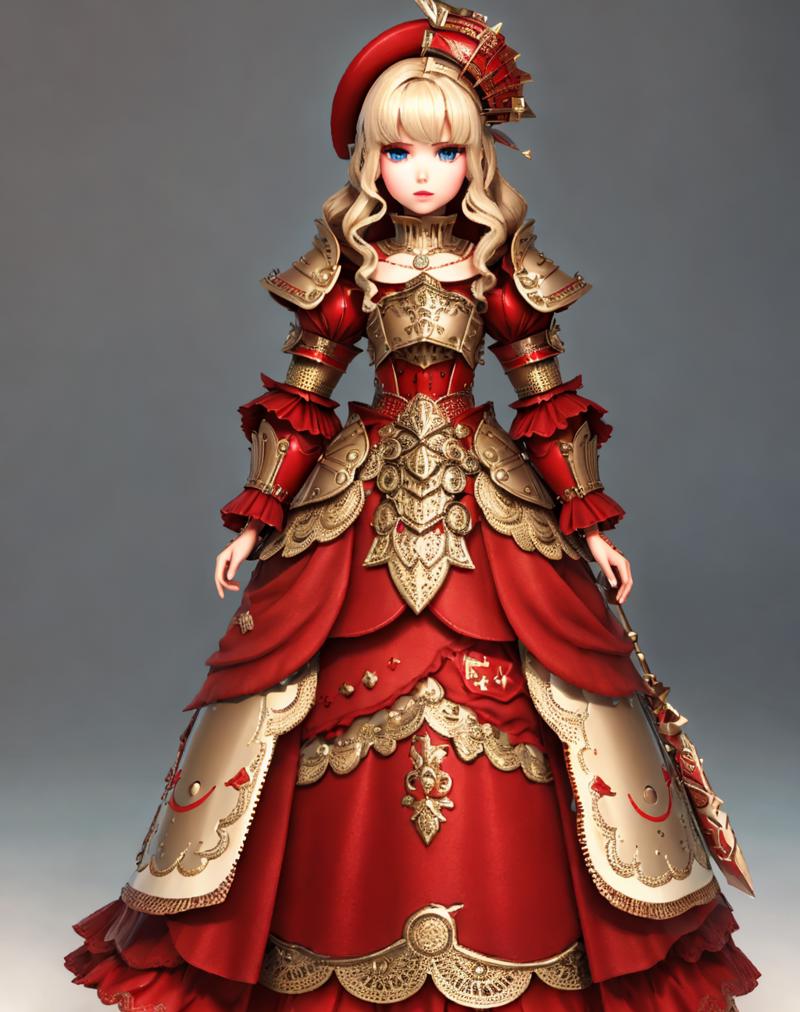 02660-2155012934-8K, Masterpiece, highres, absurdres,_pencil_dress,edgBisqueDoll, a doll with a [armor_dress] and a hat ,wearing  edgBisqueDoll_c.png